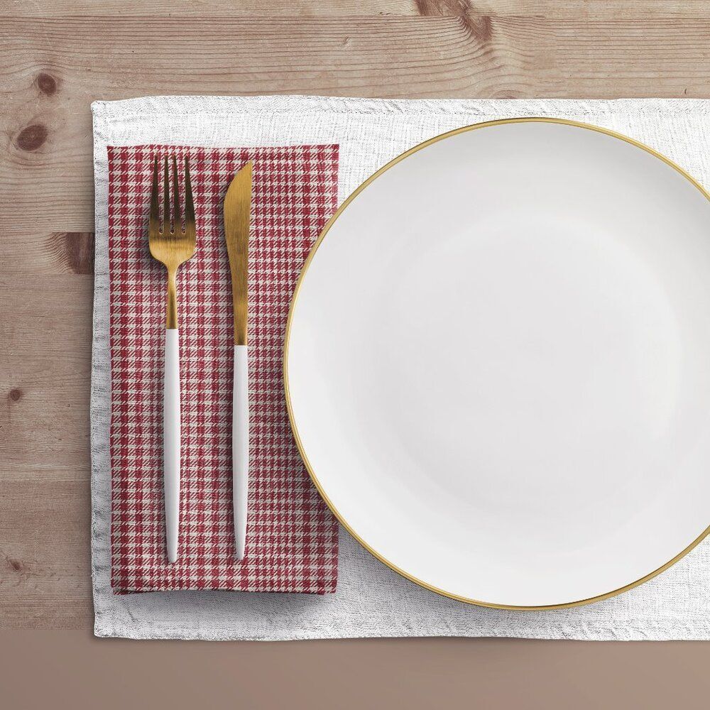 NWT Porter Anna- Crimson & Cream  Cotton Napkin 4-set, Tweed